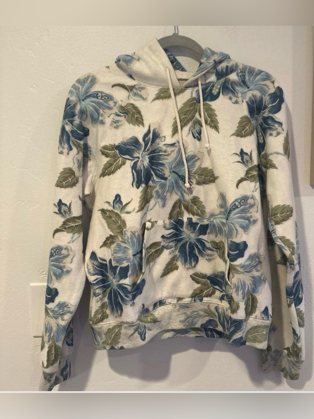 Faherty Cream Hoodie with Blue Floral Print